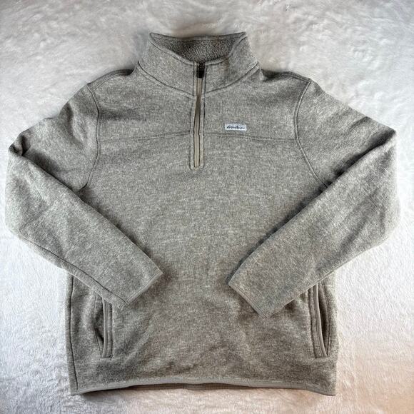 Eddie Bauer Quarter Zip Pullover Sweater Fleece Tan Men's Large - Picture 1 of 11